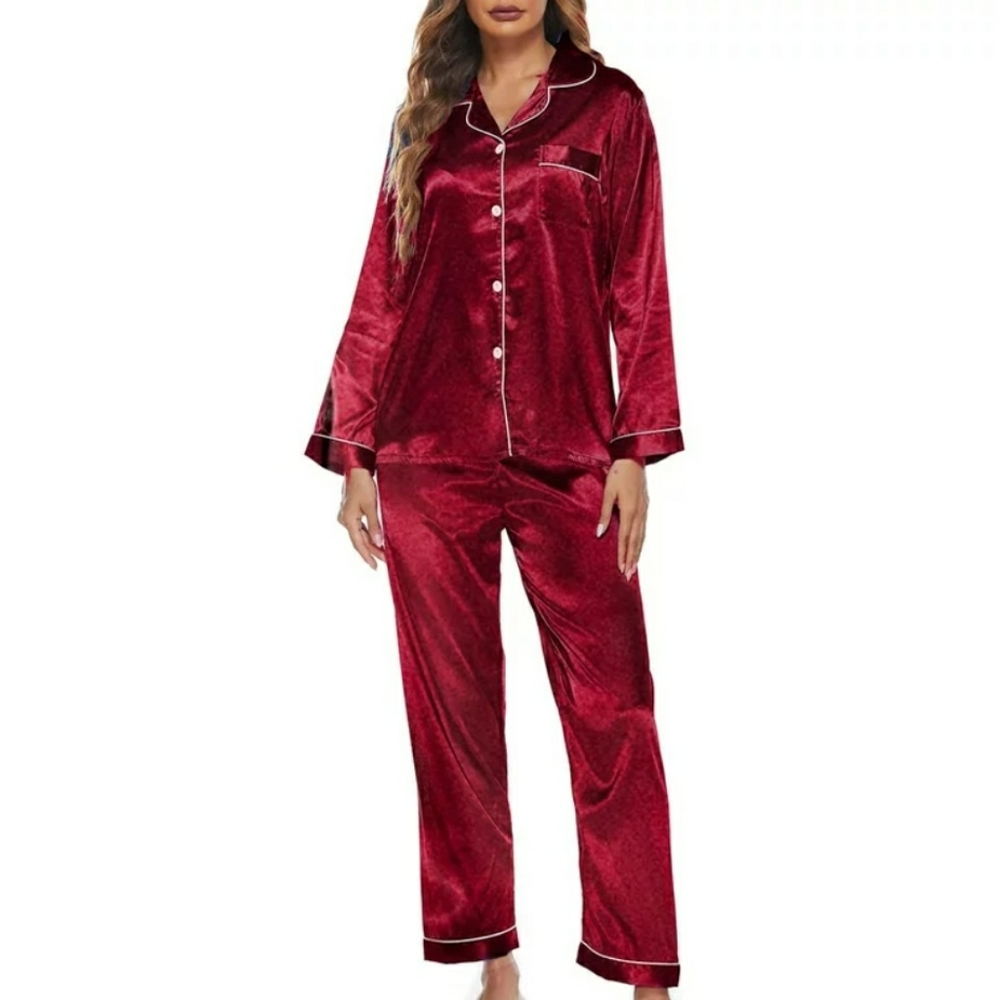 Women's Satin pajamas set night wear Size XXl BLACK